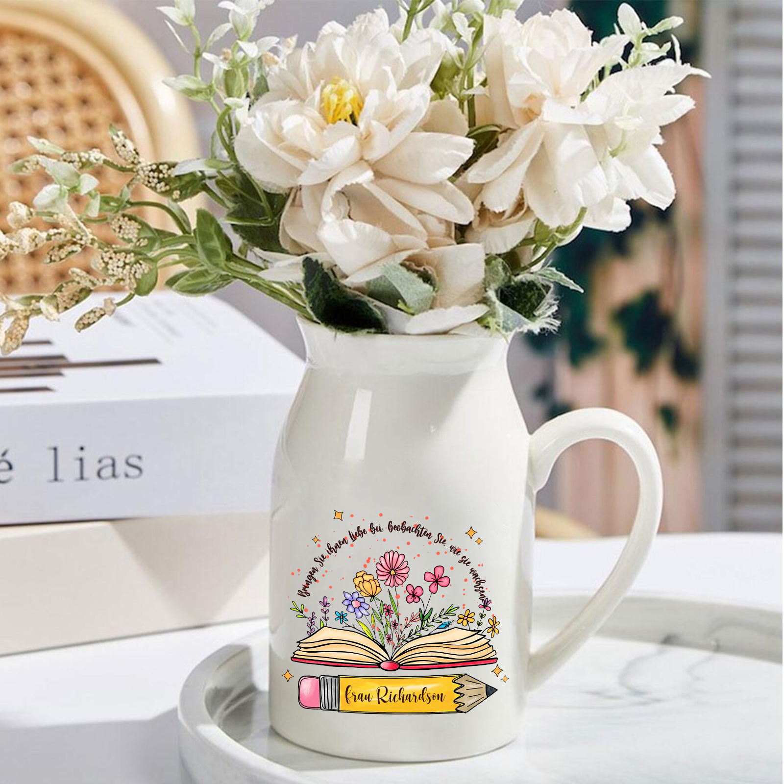 Personalisierte 2 Texte-Studenten & Lehrer- Gießvase mit Henkel Lehrer Vase-Pefektes Geschenk für Lehrer