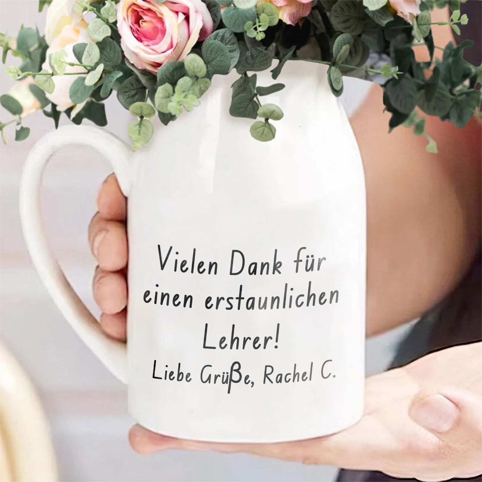Personalisierte 2 Texte-Studenten & Lehrer- Gießvase mit Henkel Lehrer Vase-Pefektes Geschenk für Lehrer