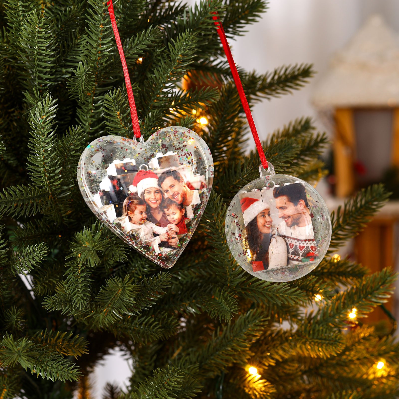 Personalisierte Foto-Weihnachtskugel mit Puzzle-Bausteinen zum Selbstgestalten 