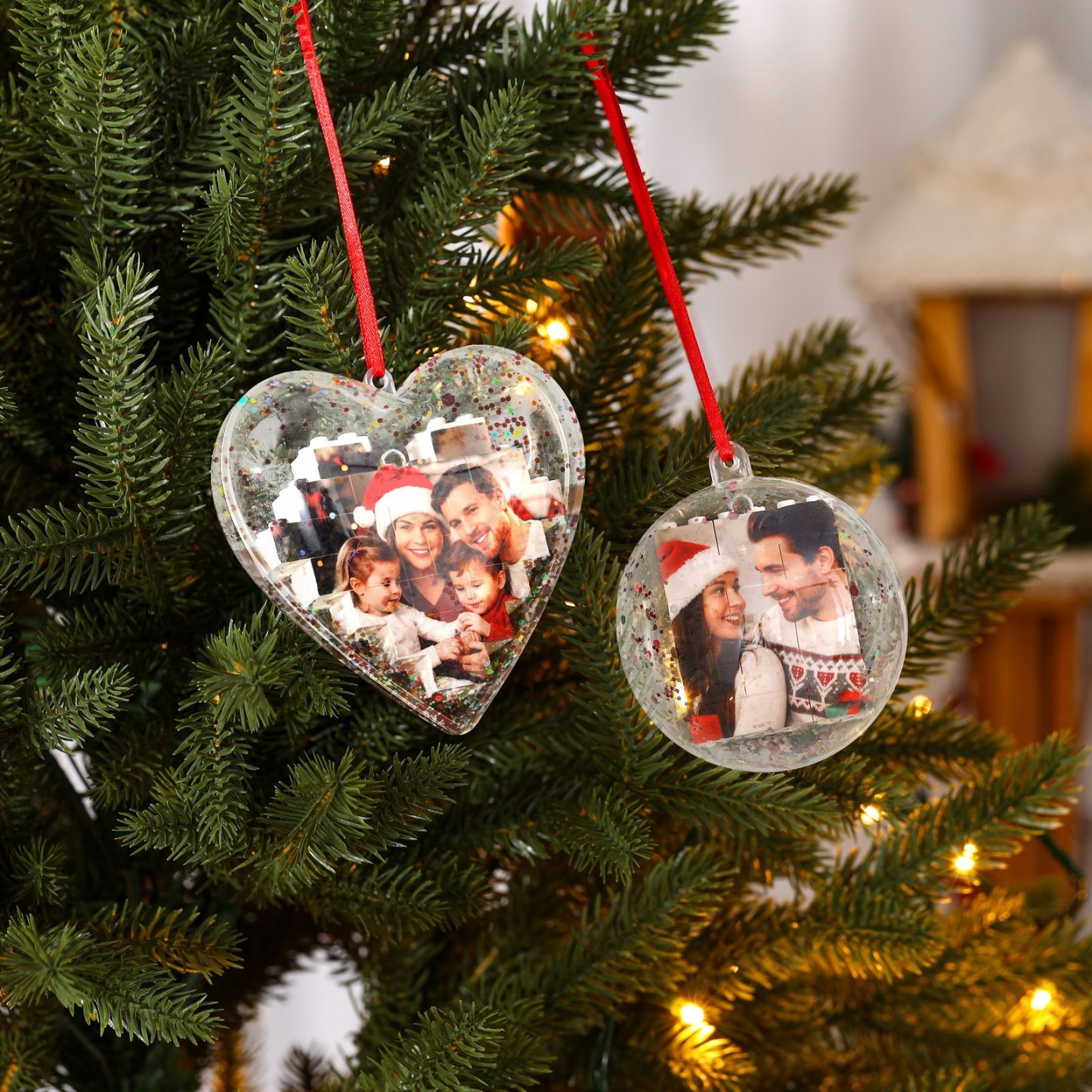 Personalisierte Foto-Weihnachtskugel mit Puzzle-Bausteinen zum Selbstgestalten 