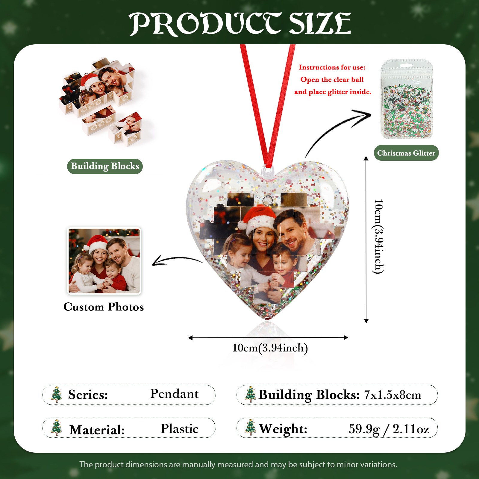 Personalisierte Herz-Foto-Deko mit Puzzle-Bausteinen für den Weihnachtsbaum 