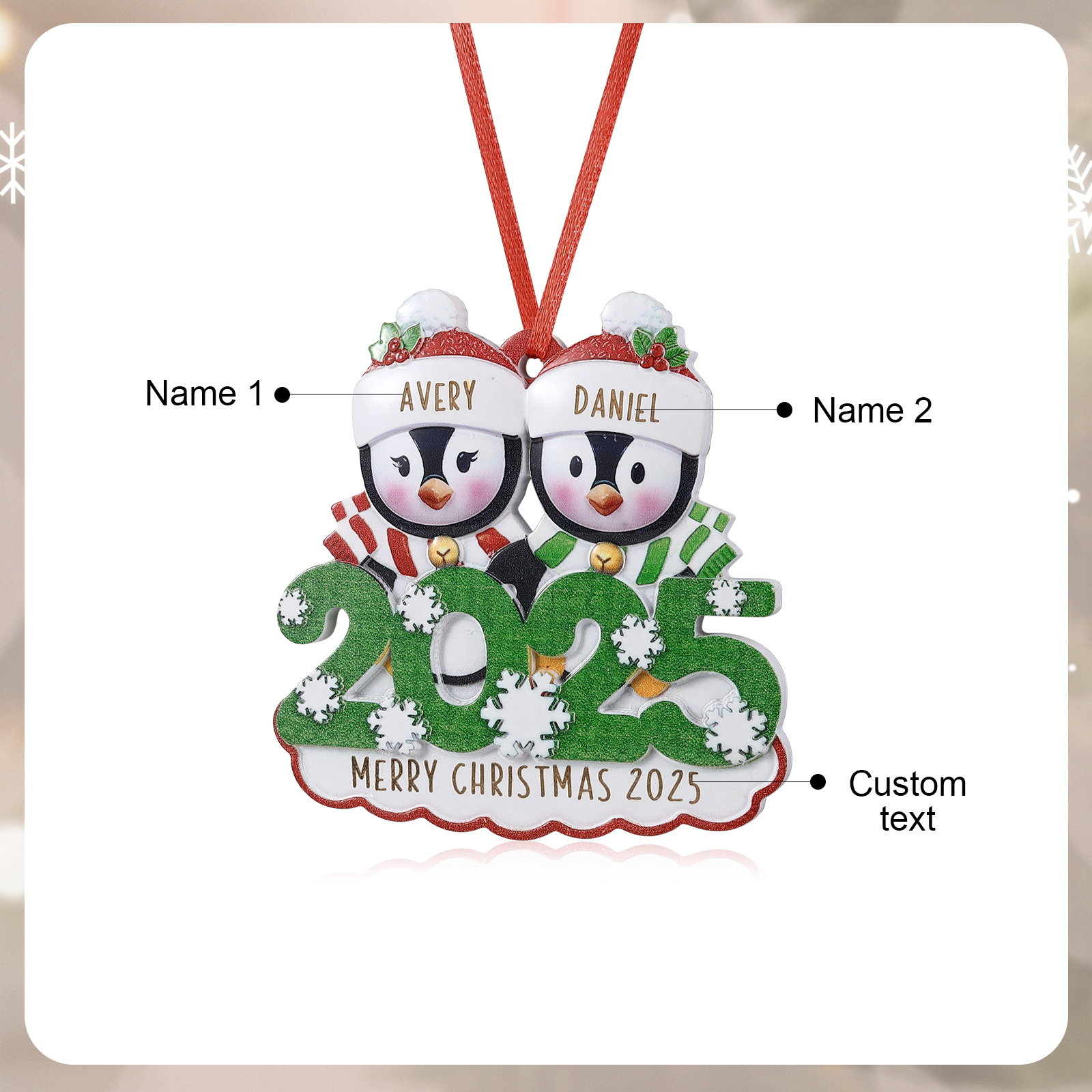 2025 Personalisierbares Christbaumanhänger– Pinguin-Familie Weihnachtsanhänger