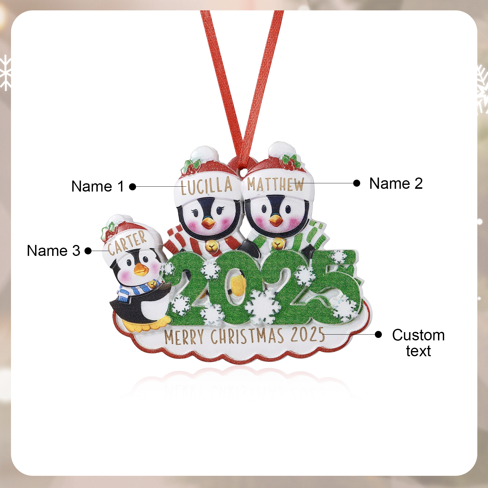 2025 Personalisierbares Christbaumanhänger– Pinguin-Familie Weihnachtsanhänger