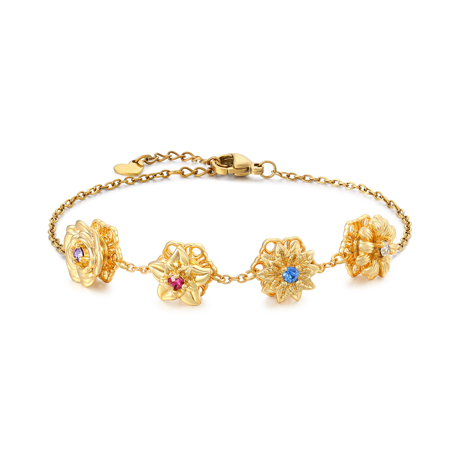 Personalisiertes Damenarmband mit 2-4 Geburtssteinen und Geburtsblumen, drehbares Armband für Damen