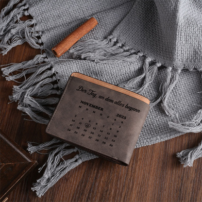 Personalisierte Geldbörse aus PU-Leder mit Namen und Kalender für Herren