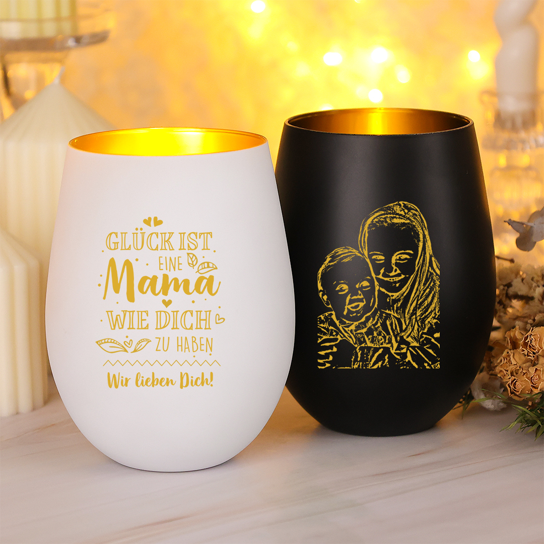 Personalisierter Kerzenhalter aus Glas mit Foto Geschenk für Mama