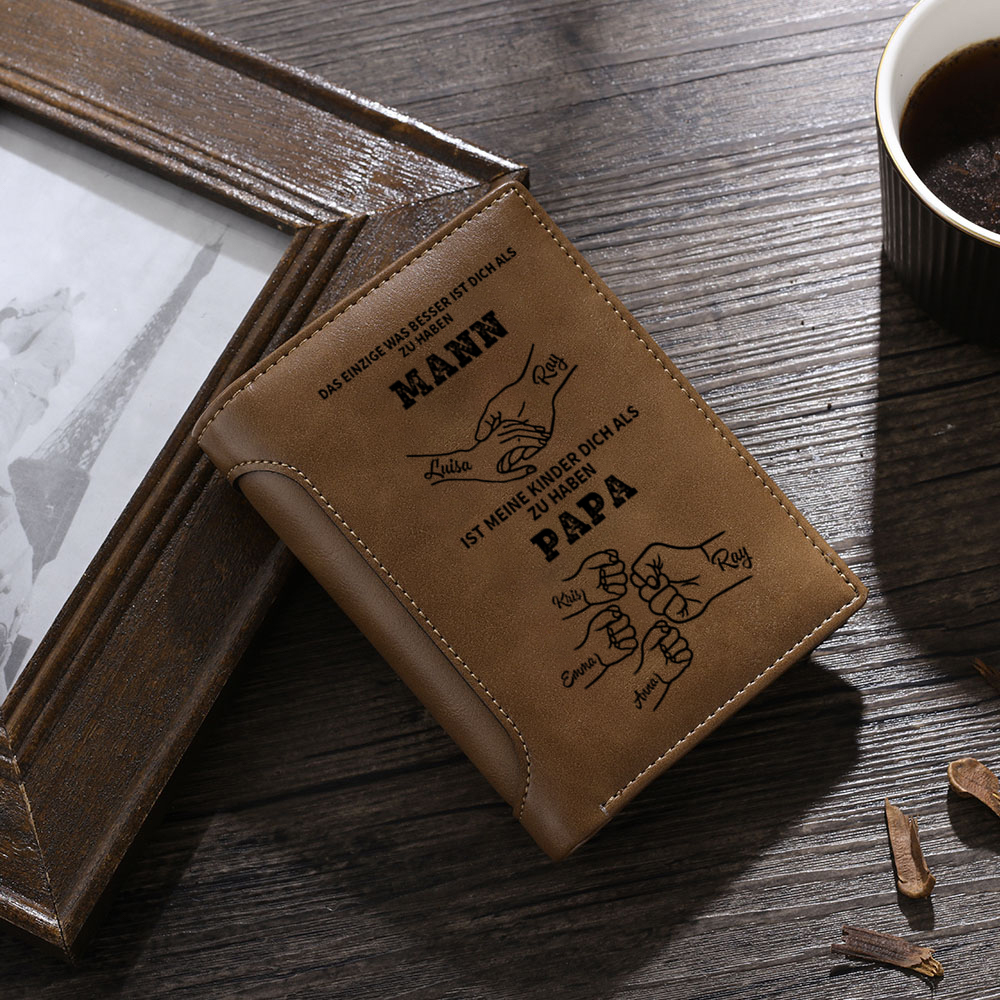 Personalisierte Herren-Leder-Geldbörse für Papa oder Opa – mit Namen & Handgravur