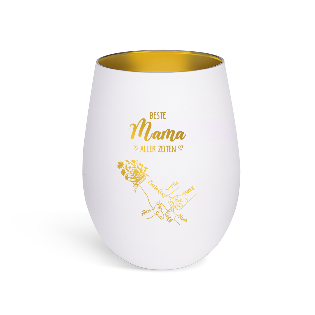Personalisierter Glas-Kerzenhalter mit Handform und 2–7 Namen – Beste Mama aller Zeiten