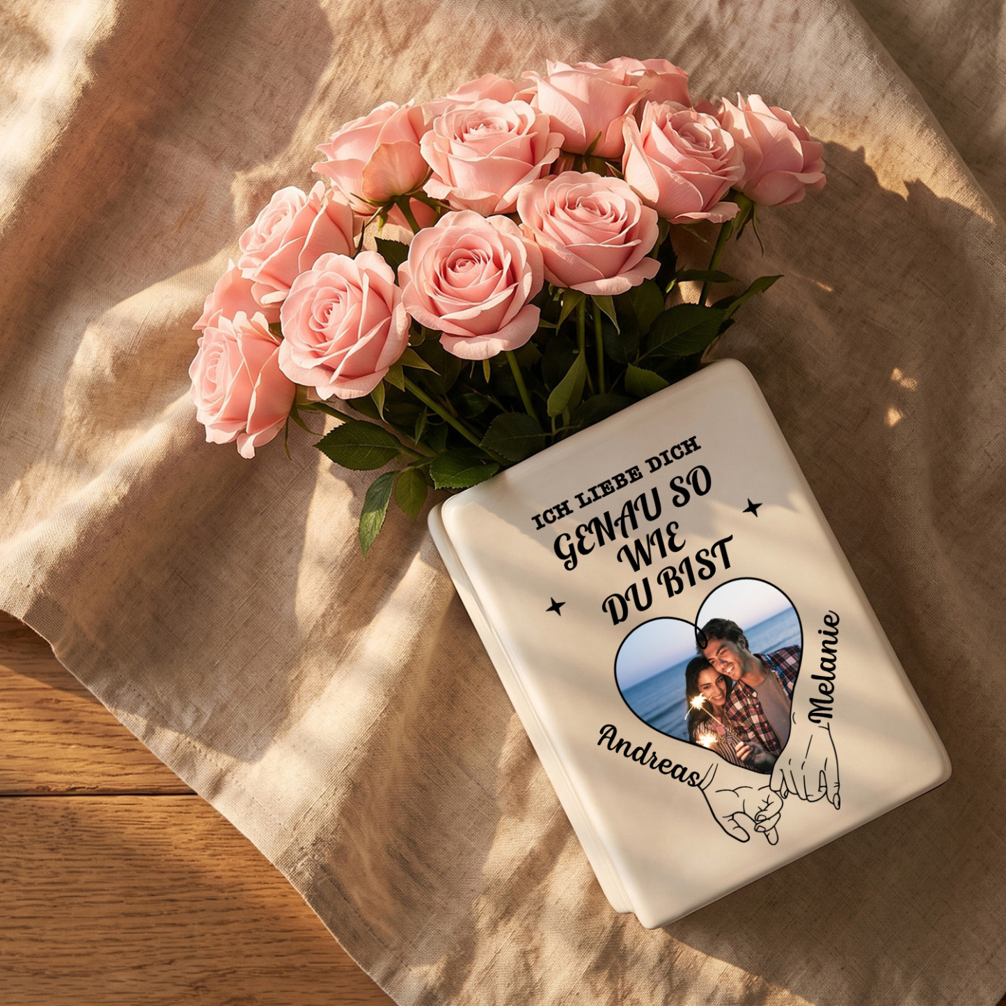 Personalisierte Keramikvase in Buchform mit Foto und Namen Geschenk für deinen Partner oder deine Partnerin