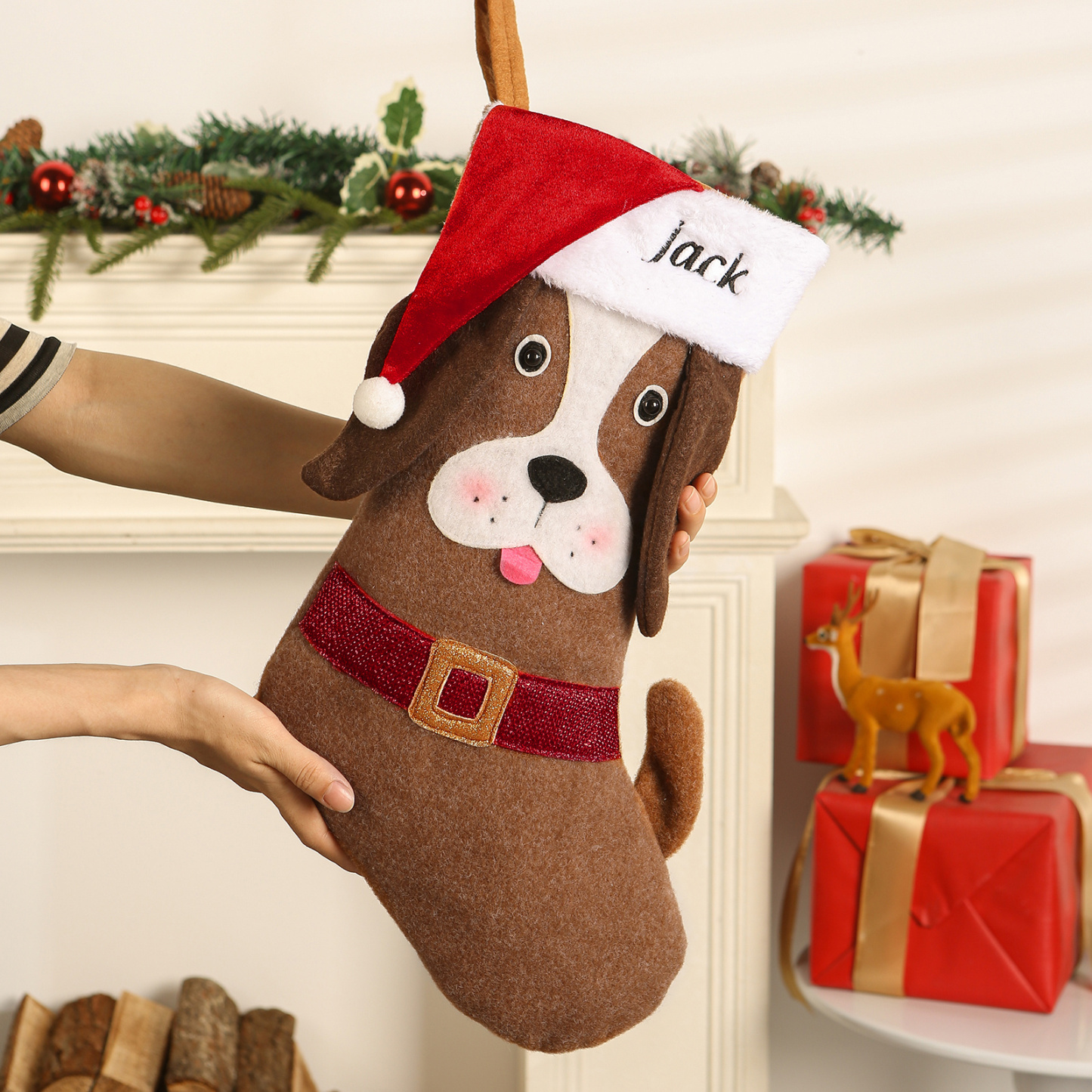 Personalisierte große niedliche Plüsch-Weihnachtstrumpf mit Tiermotiv