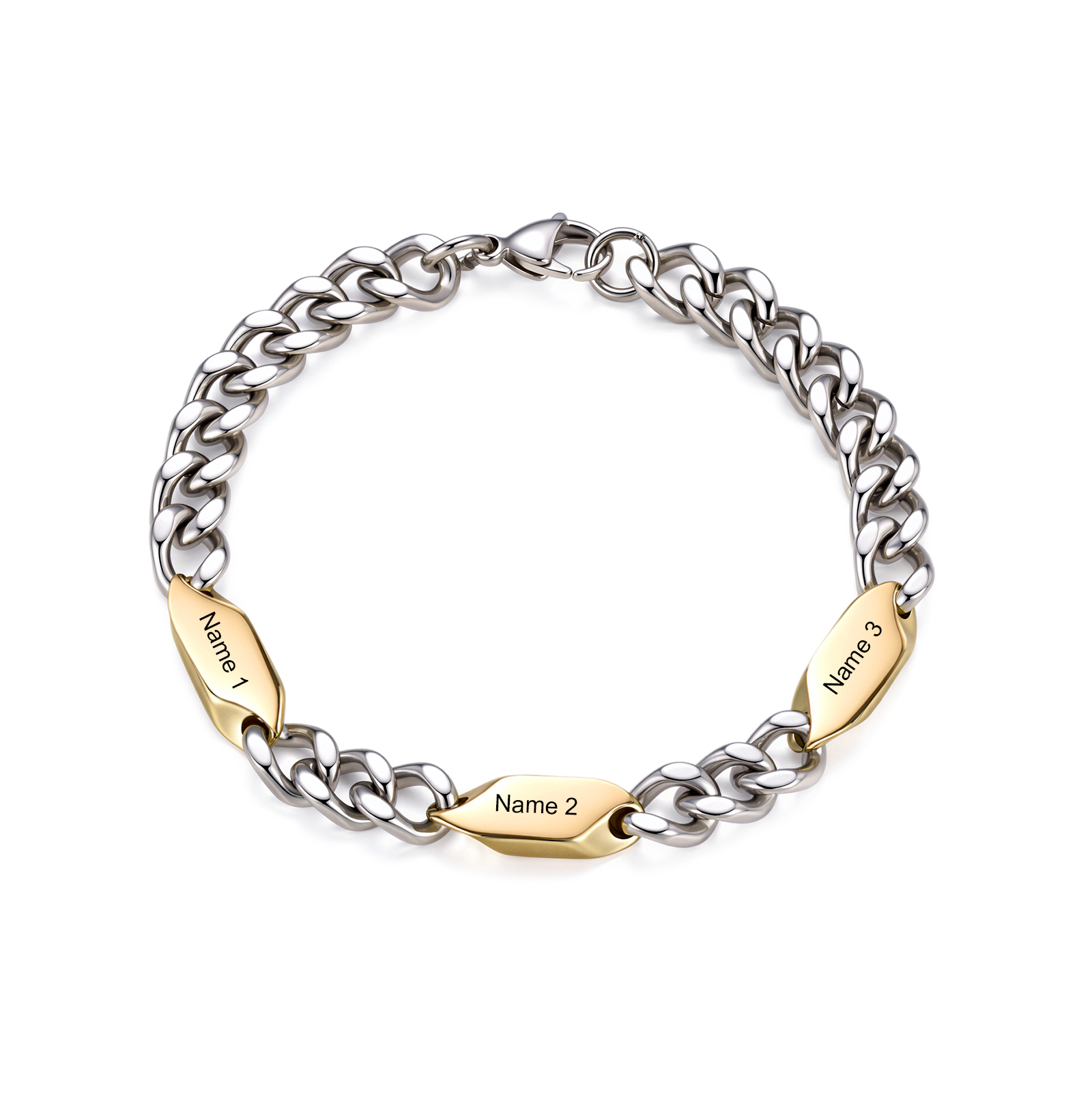 Personalisiertes Panzerarmband aus Edelstahl mit 1 bis 5 gravierten Namen Geschenk für Papa, Ehemann oder Familie