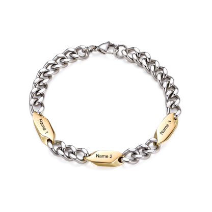 Personalisiertes Panzerarmband aus Edelstahl mit 1 bis 5 gravierten Namen Geschenk für Papa, Ehemann oder Familie