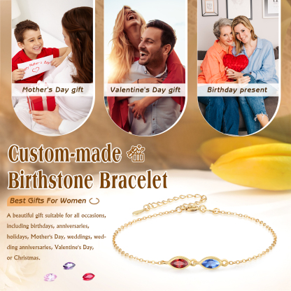 Personalisiertes Armband aus 925er Sterlingsilber mit 2–5 Geburtssteinen im Marquise-Schliff