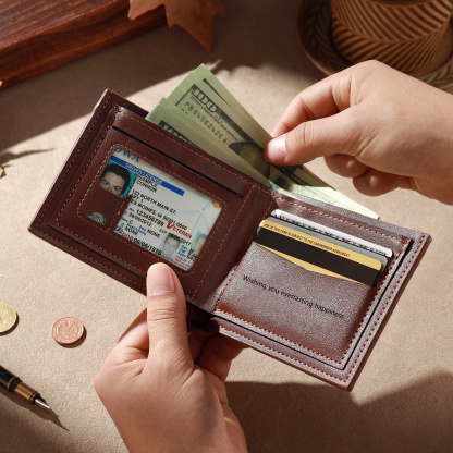 Personalisierte Herren Geldbörse aus PU‑Leder, individuell mit Foto, Kalender oder Namensgravur