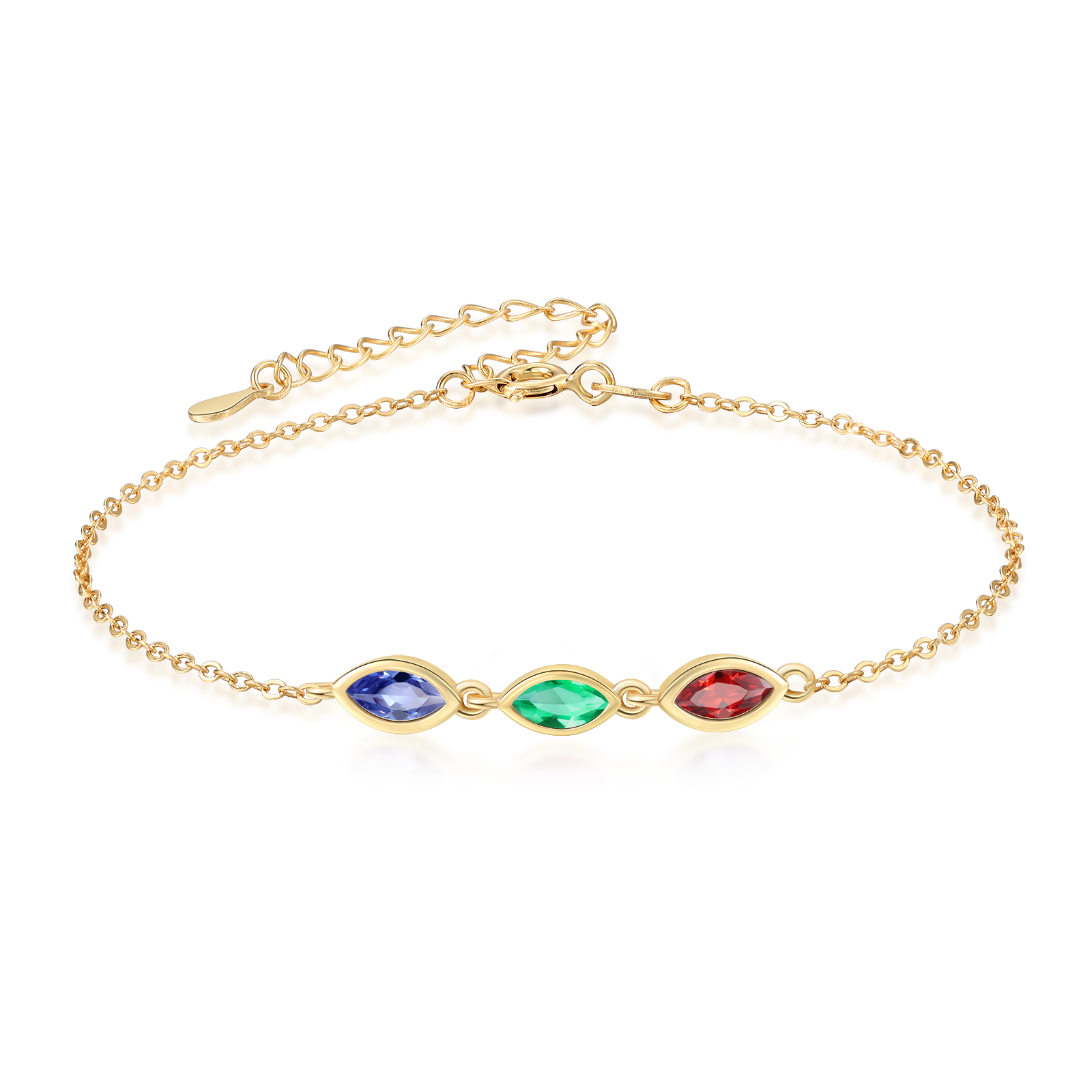 Personalisiertes Armband aus 925er Sterlingsilber mit 2–5 Geburtssteinen im Marquise-Schliff