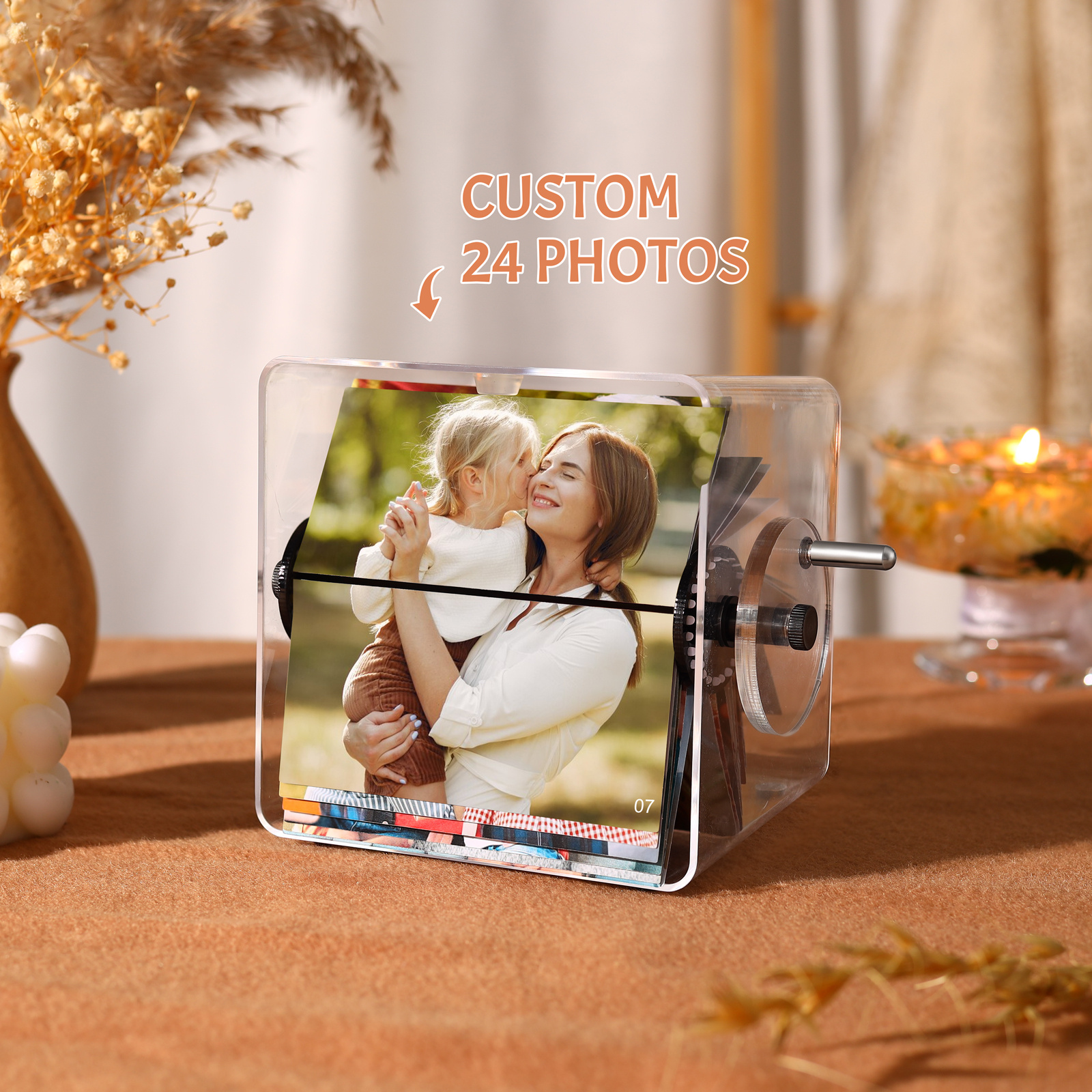 Personalisierter rotierender  Foto-Flip-Book-Rahmen oder Fotowürfel mit 24 Fotos – interaktives Geschenk für Familie, Freunde oder Partner, perfektes Geburtstags-, Weihnachtsgeschenk| Kettenmachen