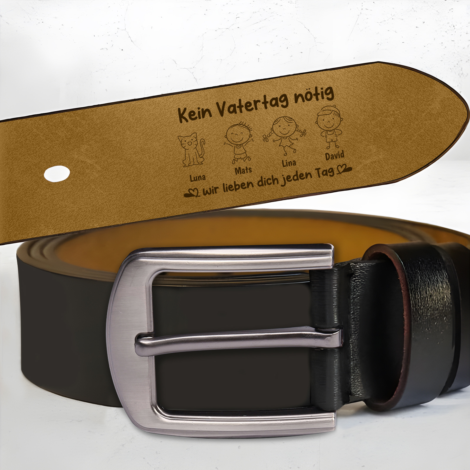 Personalisierter Ledergürtel für Herren mit 1 bis 6 Namen und Kinderzeichnung – persönliches Geschenk für Papa zum Vatertag Geschenk zum Vatertag, Geburtstag, Geschenk für Papa | kettenmachen