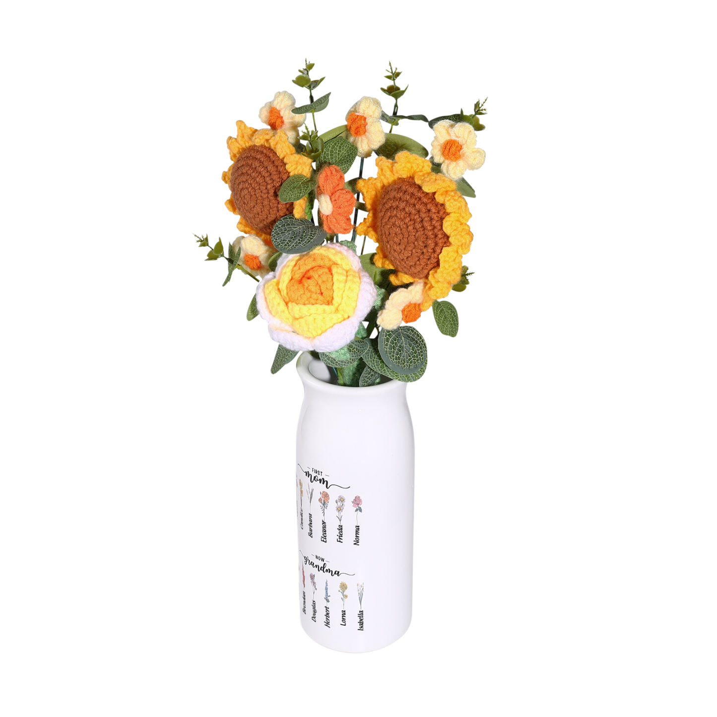 Personalisierte 1-12 Namen & Blumen- Zuerst Mama, Jetzt Oma- Familie Keramik-Vase Geschenk für Mama/Oma