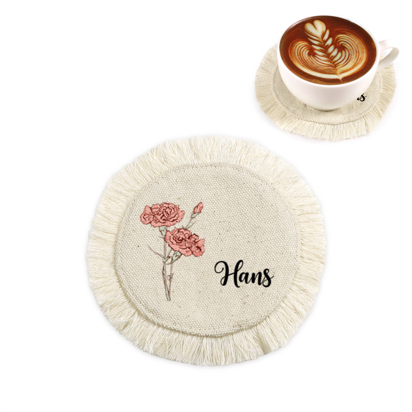 Personalisiertes Weiß Leinen-Tischset Untersetzer Geburtsblumen für Mama Oma