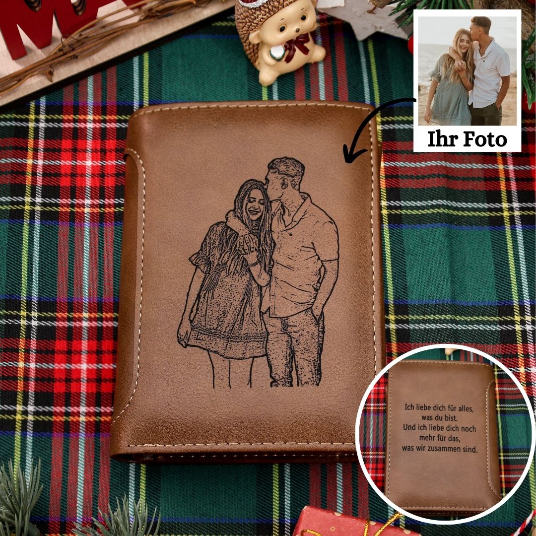 Benutzerdefinierte Inschrift Foto & Text Brieftasche Leder Geldbörse für Männer Große Kapazität Weihnachtsgeschenk