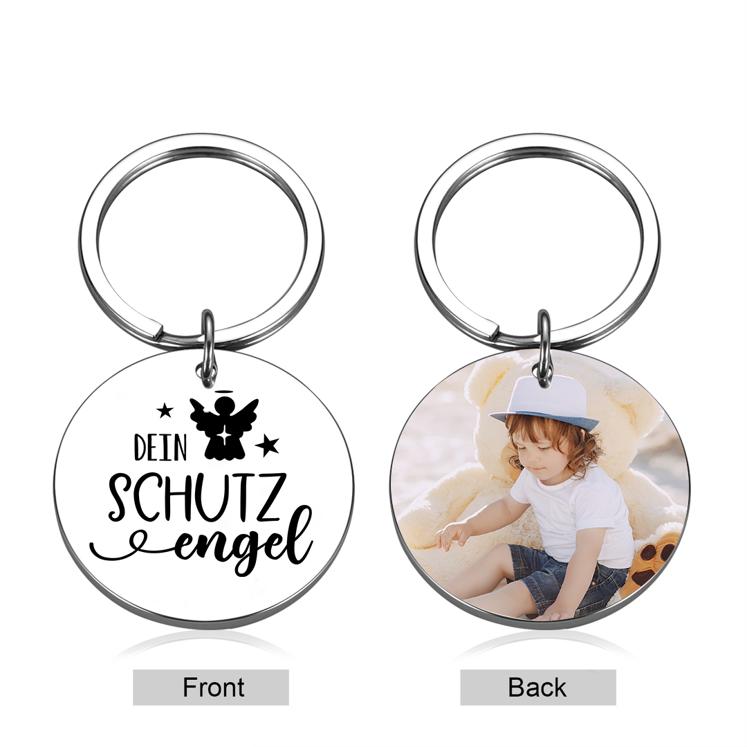 Personalisierte Schutzengel Foto-Kindertag Schlüsselanhänger Edelstahl rund für Kind