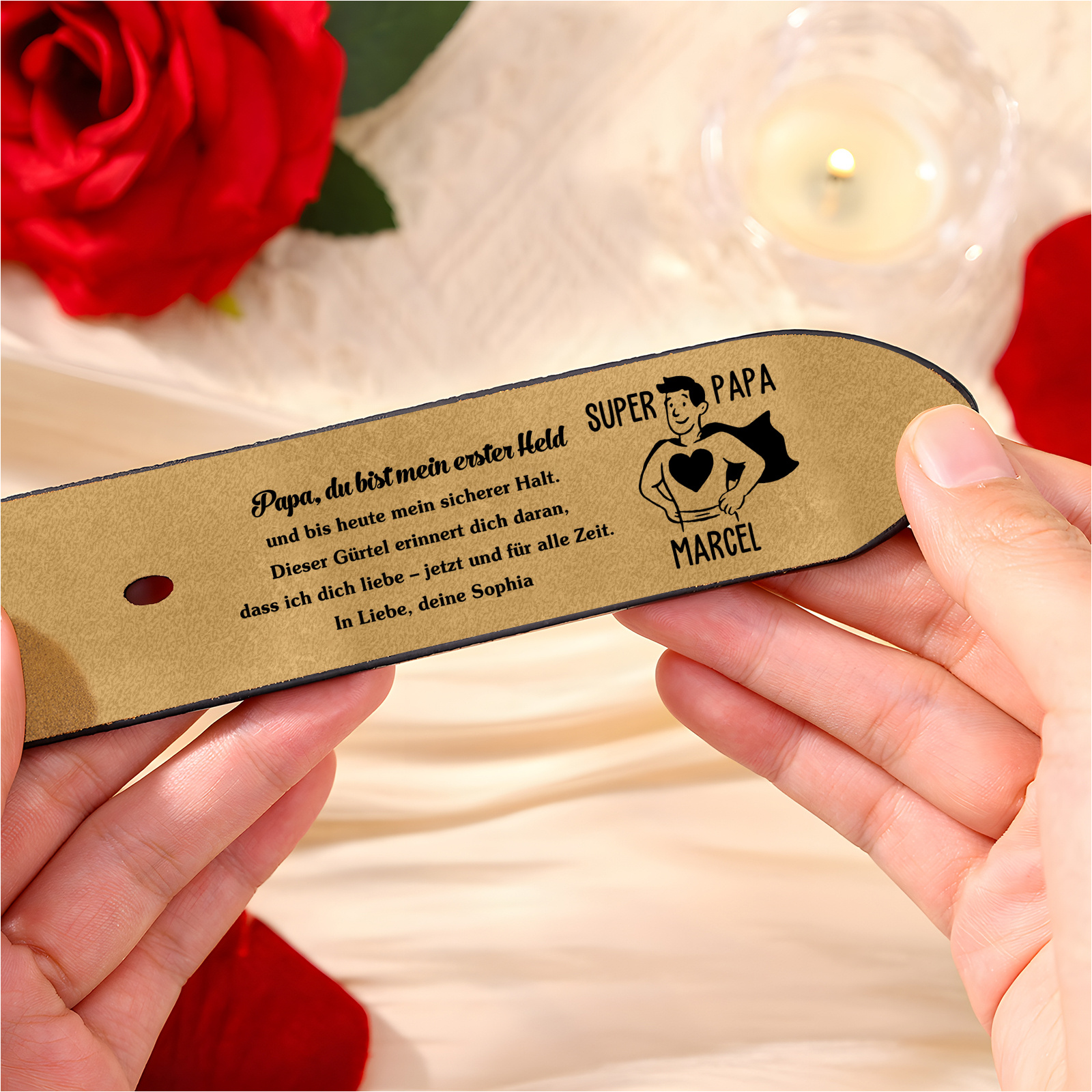 Personalisierter Ledergürtel mit Gravur Super Papa und Namen Herren Gürtel Geschenk zum Vatertag
