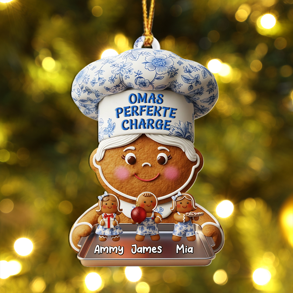 Personalisiete Lebkuchen-Oma Weihnachtsanhänge mit Kinde——"OMAS PERFEKTE CHARGE"