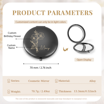 Personalisierter 1 Name & Geburtsblume Kosmetikspiegel in vier Farben erhältlich – Eleganter Begleiter für unterwegs