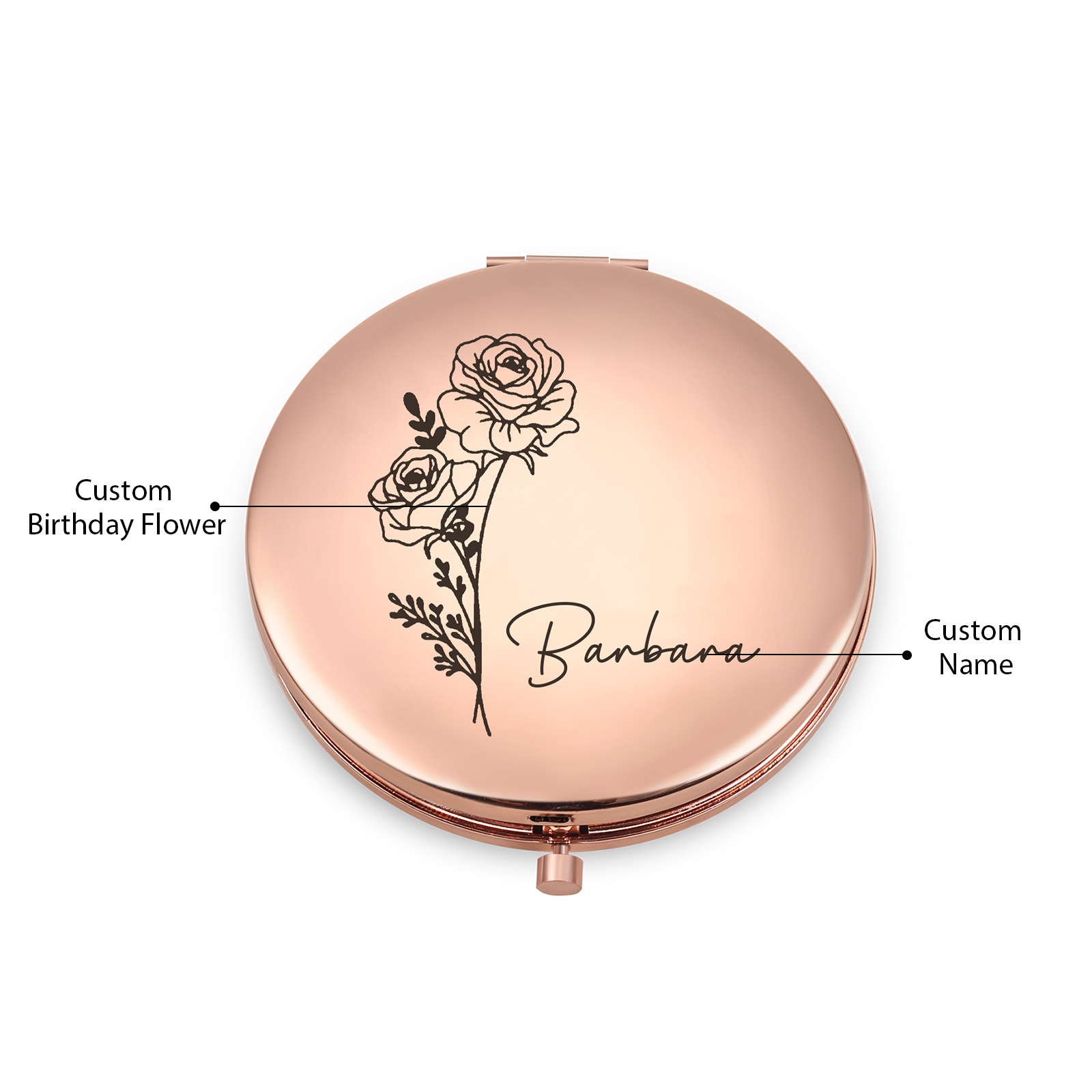 Personalisierter 1 Name & Geburtsblume Kosmetikspiegel in vier Farben erhältlich – Eleganter Begleiter für unterwegs