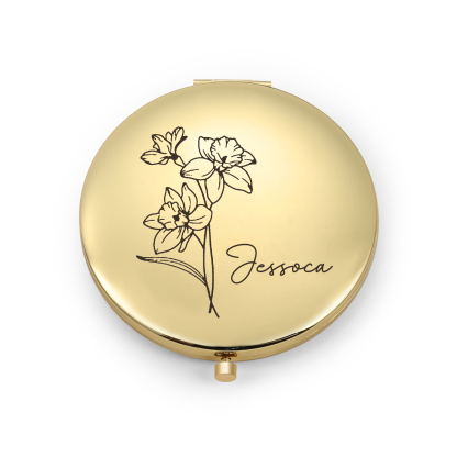 Personalisierter 1 Name & Geburtsblume Kosmetikspiegel in vier Farben erhältlich – Eleganter Begleiter für unterwegs