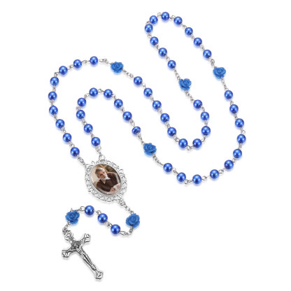 Personalisierter Rosenkranz mit Foto, Kreuz und Perlen religiöses Andenken