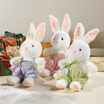 Personalisiertes Set aus Plüschhase und Bommelmütze mit Namensstickerei – Geschenk für Babys und Kinder