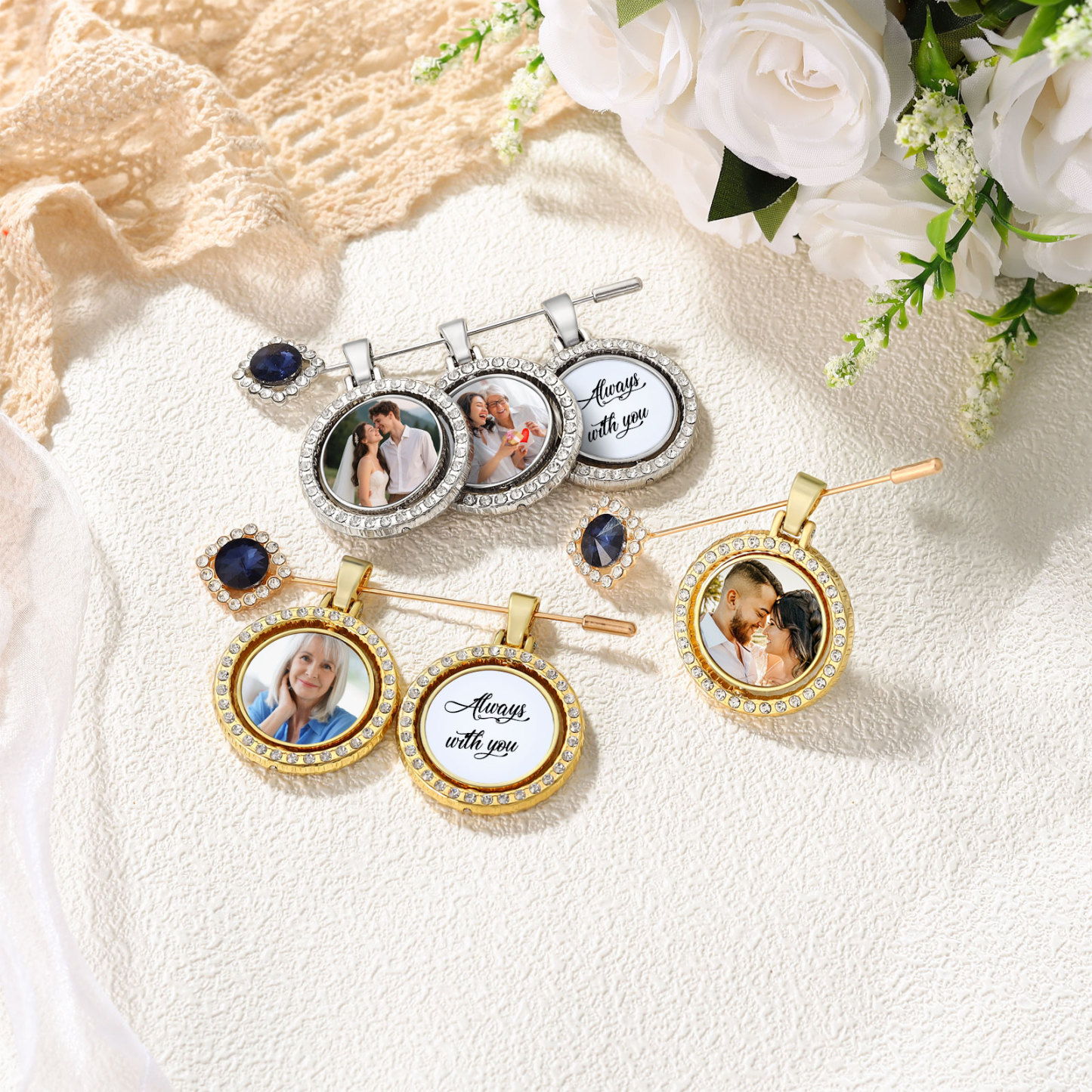 Personalisierter Brautstrauß-Anhänger mit Foto & Wunschtext – Emotionaler Hochzeits-Pin als Geschenk zur Hochzeit