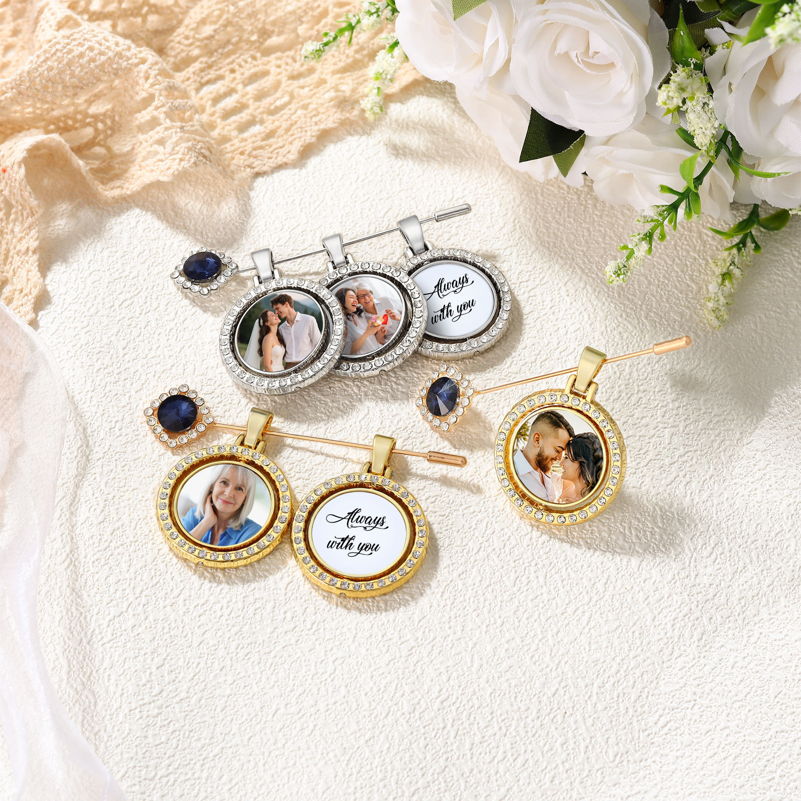 Personalisierter Brautstrauß-Anhänger mit Foto & Wunschtext – Emotionaler Hochzeits-Pin als Geschenk zur Hochzeit