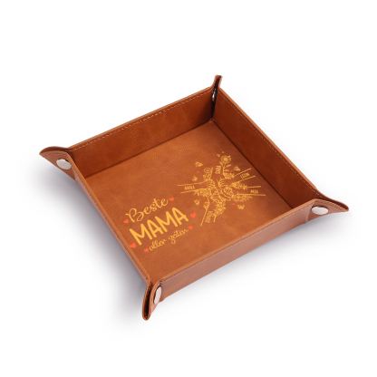 Personalisierte Leder Ablageschale mit 2–7 Namen Beste Mama aller Zeiten Geschenk für Mama