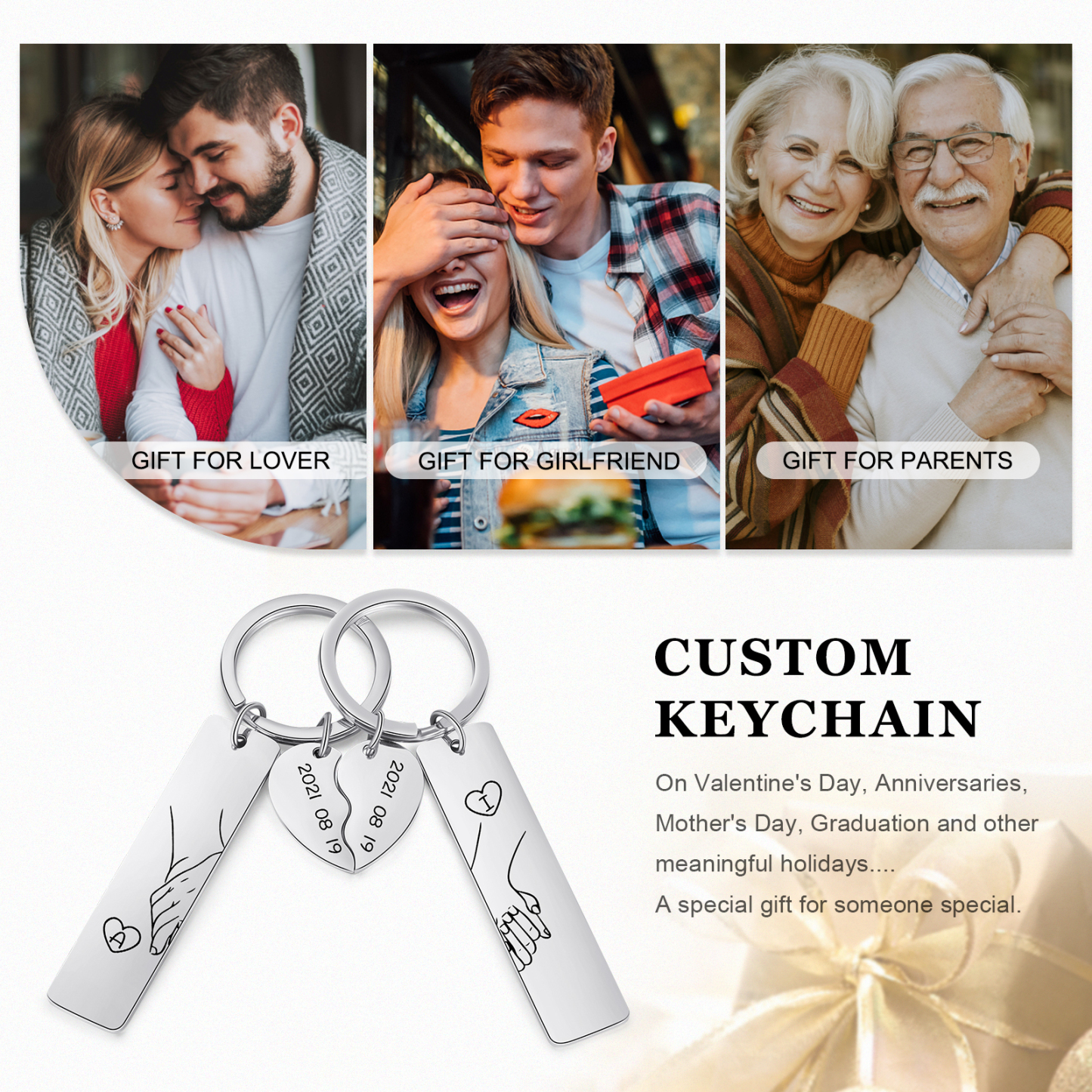 Personalisierte 2 Namen & Jahr Kerzenhalter & 2 Buchstaben & Datum Schlüsselanhänger Geschenkbox Set für Paare