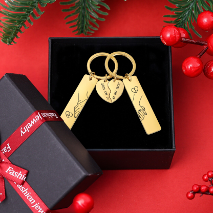 Personalisierbar 2 Buchstaben & Datum-Hand in Hand Herz Paar Metall-Schlüsselanhänger Weihnachtsgeschenk