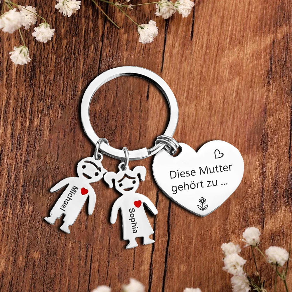 Damen Personalisierter Name & Geburtsblume PU Leder Geldbörse & 2 Namen Schlüsselanhänger Geschenkbox Set für Mama Mutter
