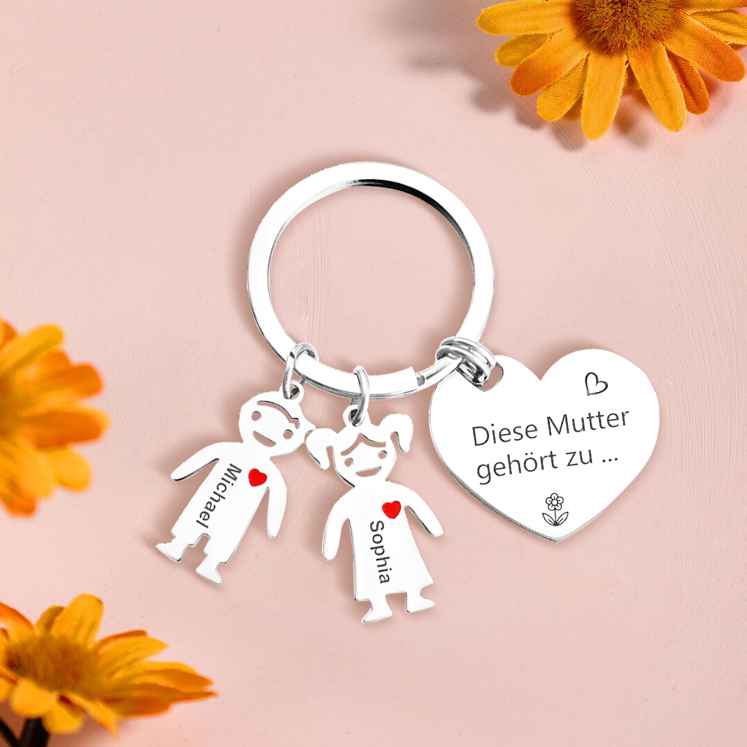 Damen Personalisierter Name & Geburtsblume PU Leder Geldbörse & 2 Namen Schlüsselanhänger Geschenkbox Set für Mama Mutter