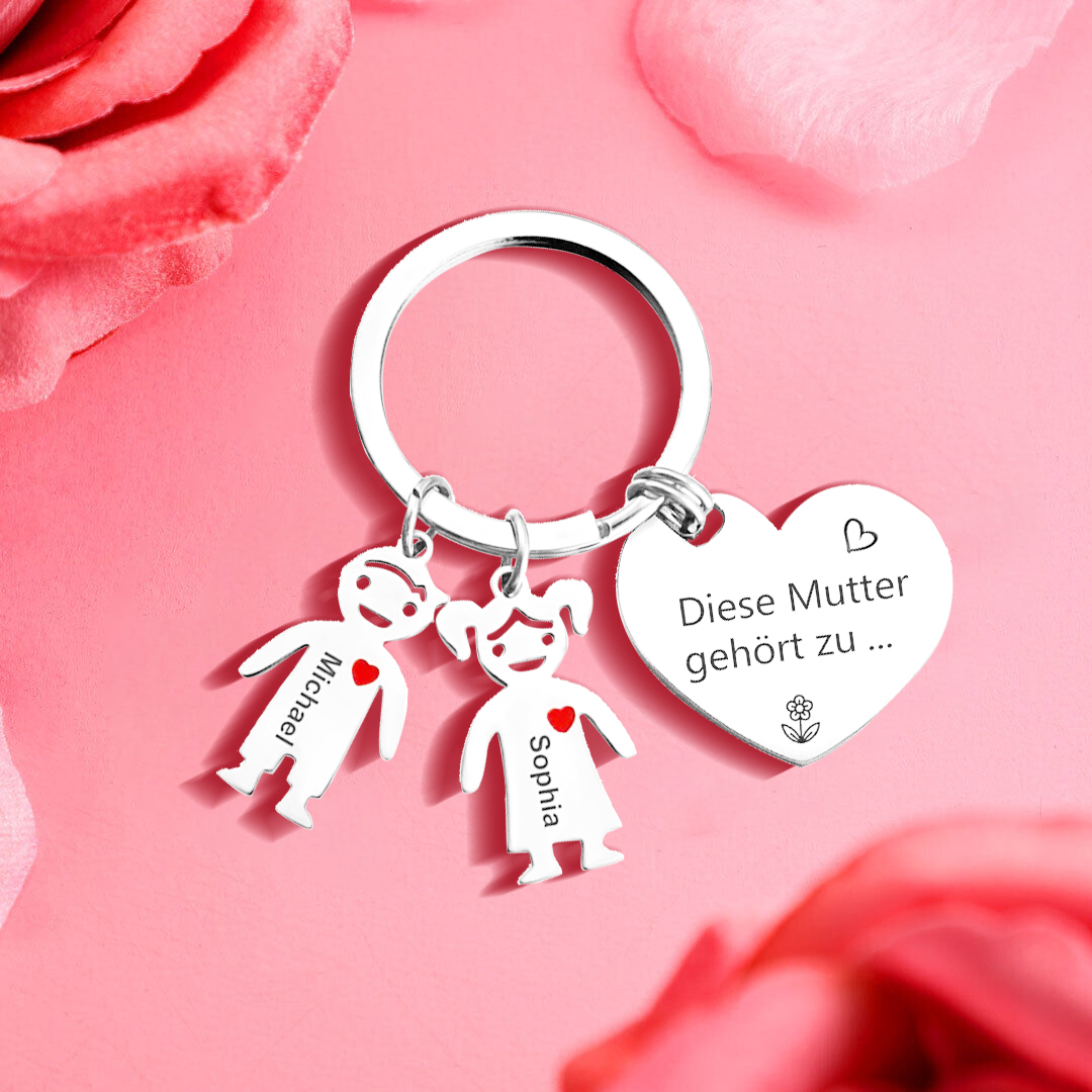 Damen Personalisierter Name & Geburtsblume PU Leder Geldbörse & 2 Namen Schlüsselanhänger Geschenkbox Set für Mama Mutter