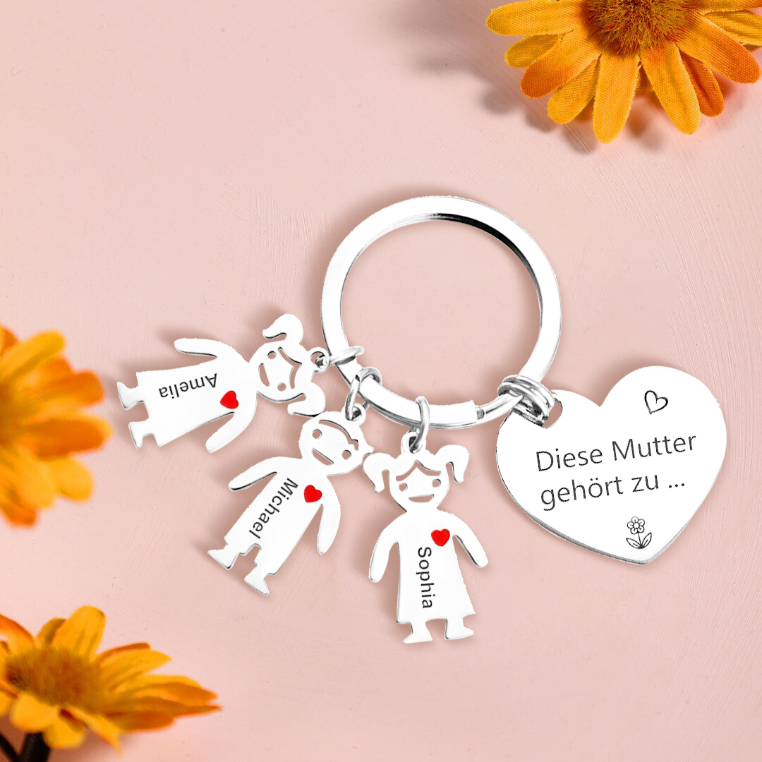 Damen Personalisierter Name & Geburtsblume PU Leder Geldbörse & 3 Namen Schlüsselanhänger Geschenkbox Set für Mama Mutter