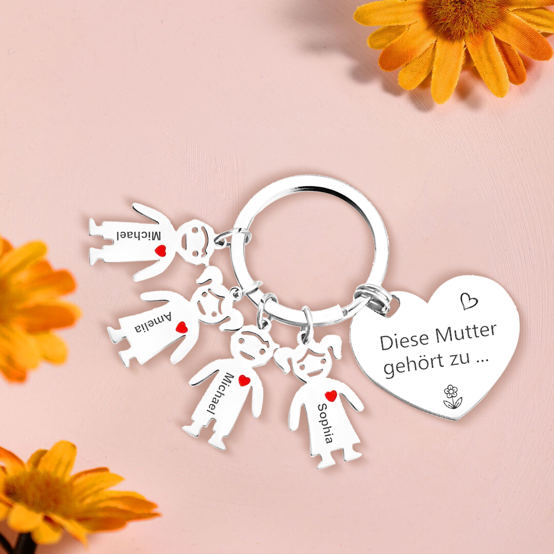 Damen Personalisierter Name & Geburtsblume PU Leder Geldbörse & 4 Namen Schlüsselanhänger Geschenkbox Set für Mama Mutter