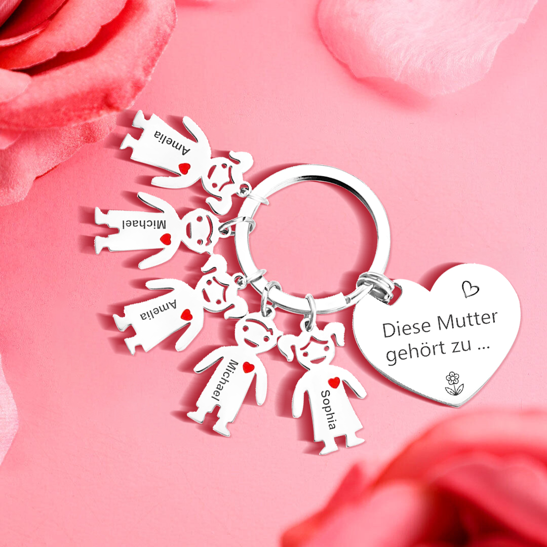 Damen Personalisierter Name & Geburtsblume PU Leder Geldbörse & 5 Namen Schlüsselanhänger Geschenkbox Set für Mama Mutter