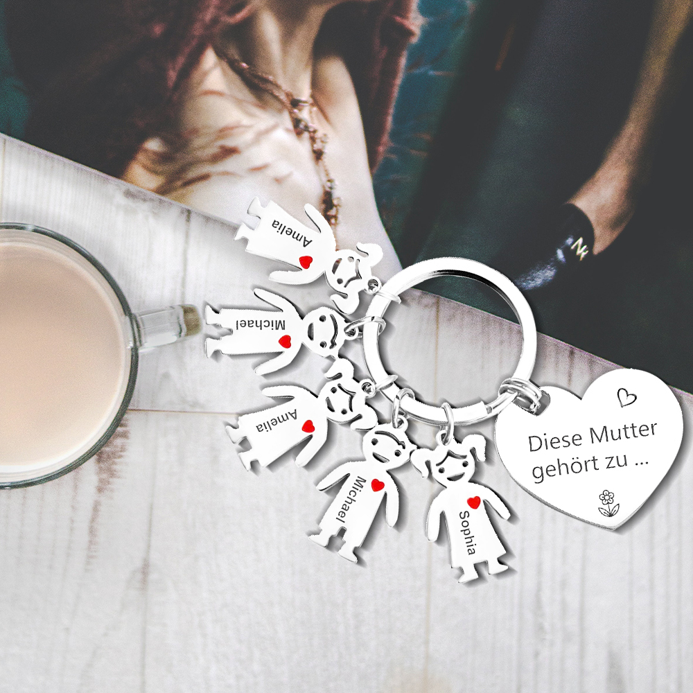 Damen Personalisierter Name & Geburtsblume PU Leder Geldbörse & 5 Namen Schlüsselanhänger Geschenkbox Set für Mama Mutter