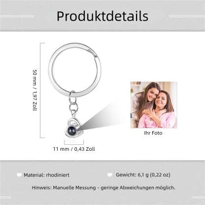 Personalisierter Schlüsselanhänger mit Herz und Projektionsfoto