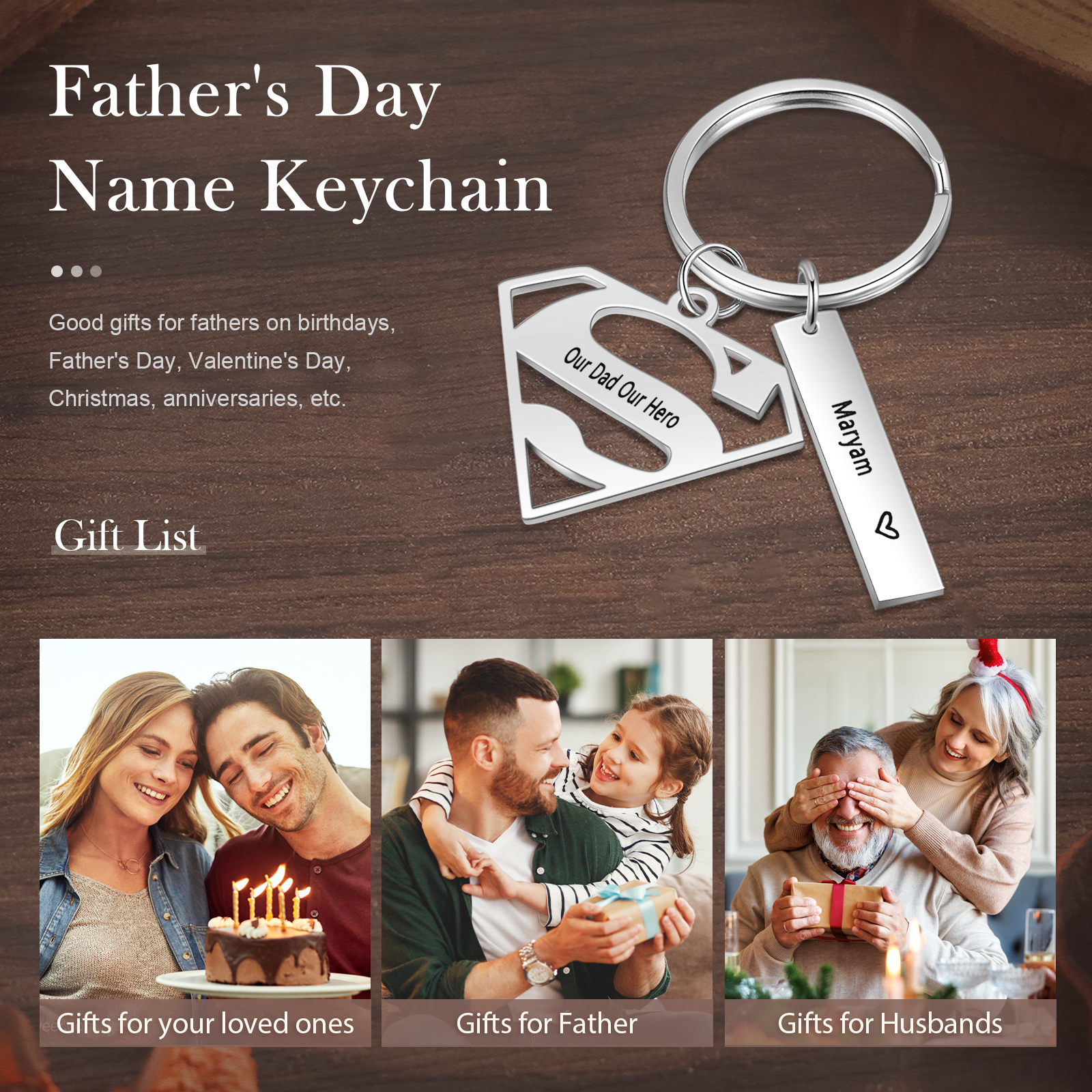 Personalisierbarer Text & 1 Name Papa werden geschaffen weil Kinder warhe Helden brauchen Schlüsselanhänger-Geschenk mit Nachrichtenkarte