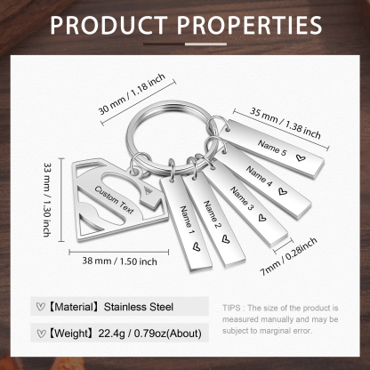 Personalisierbarer Text & 5 Namen Papa werden geschaffen weil Kinder warhe Helden brauchen Schlüsselanhänger-Geschenk mit Nachrichtenkarte