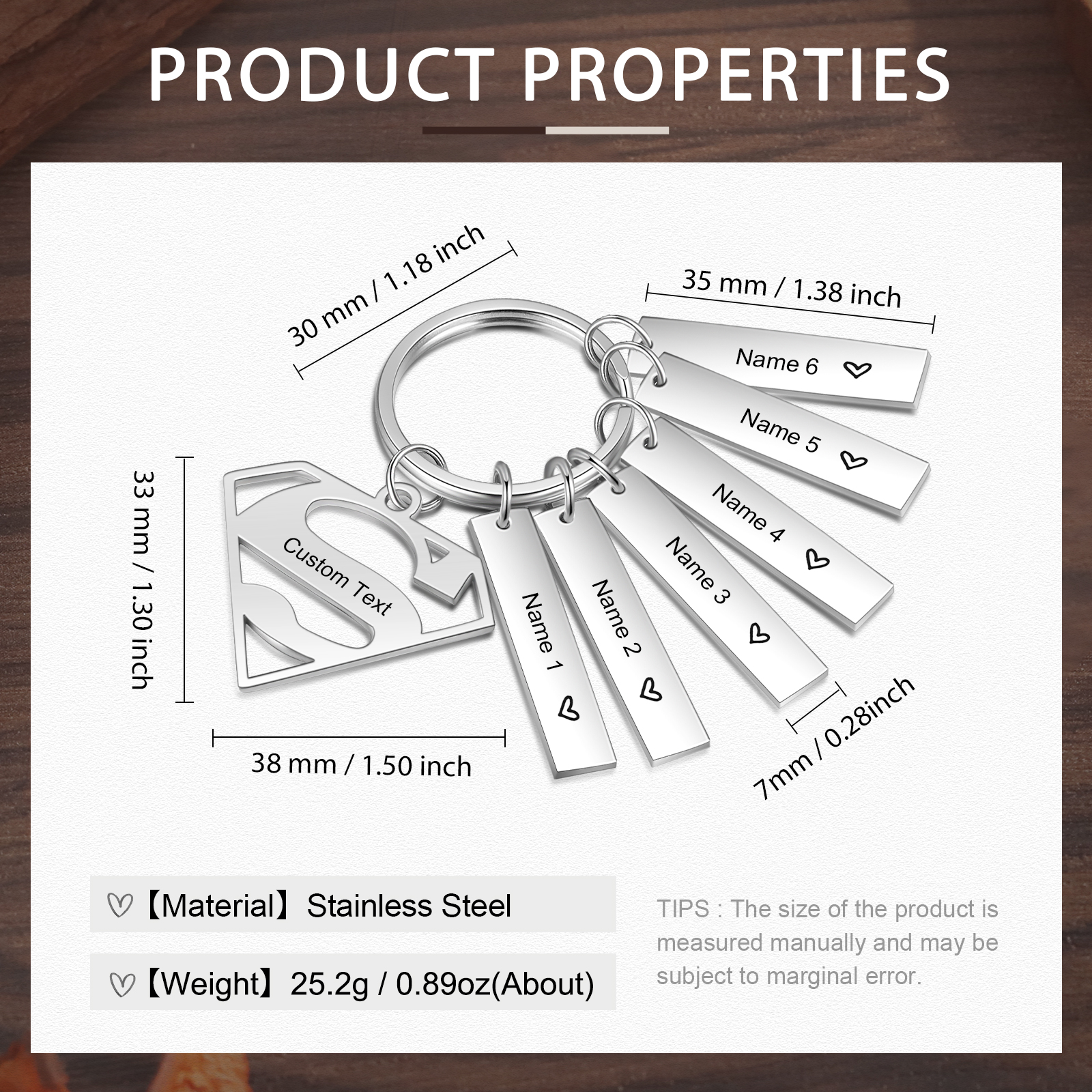 Personalisierbarer Text & 6 Namen Papa werden geschaffen weil Kinder warhe Helden brauchen Schlüsselanhänger-Geschenk mit Nachrichtenkarte