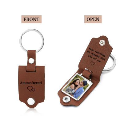 Personalisierter Name & Buchstabe & Foto Leder-Herren-Geldbörse & Foto & 2 Namen Wallet Card & Foto & 2 Texte Leder Schlüsselanhänger Geschenkbox Set