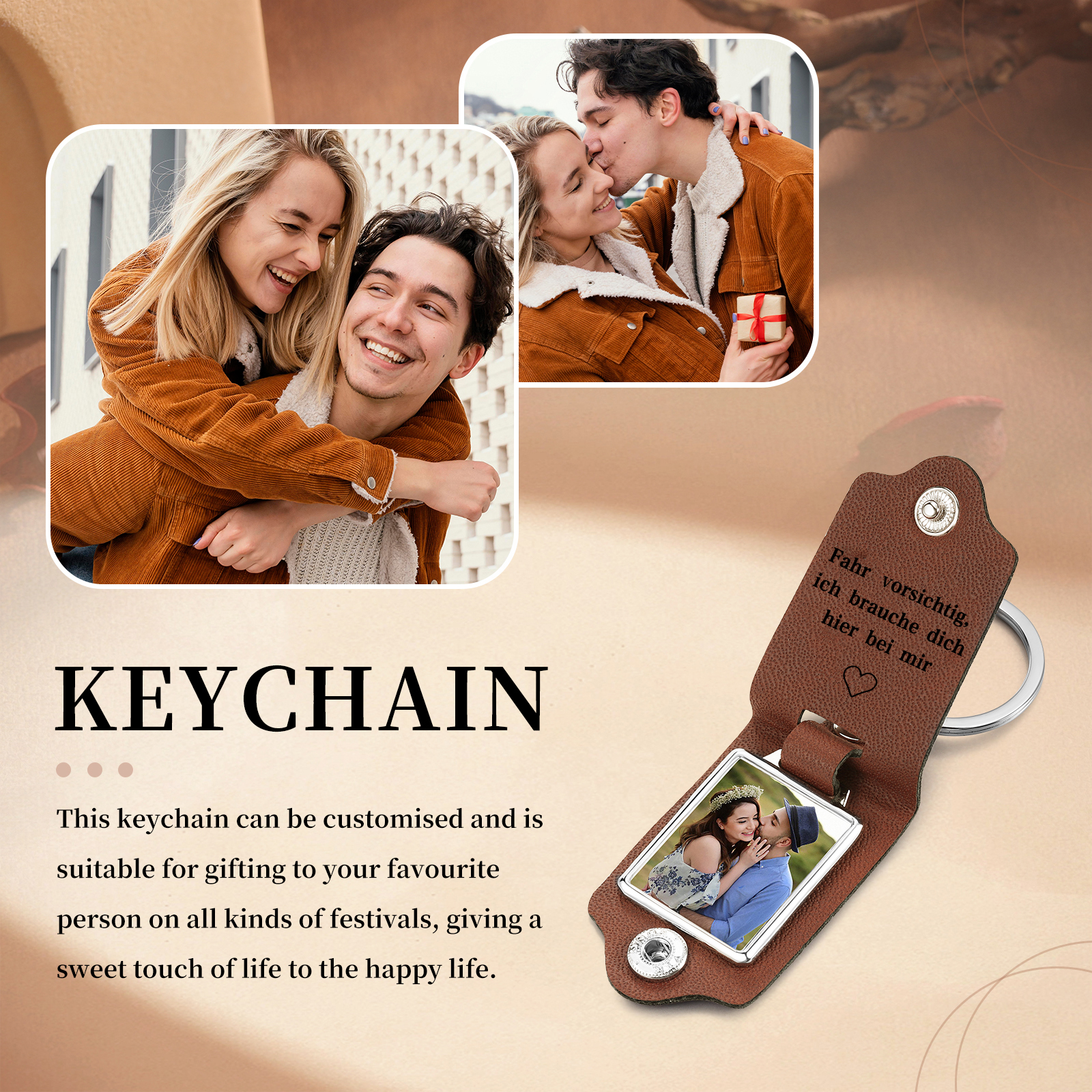 Personalisierter Name & Buchstabe & Foto Leder-Herren-Geldbörse & Foto & 2 Namen Wallet Card & Foto & 2 Texte Leder Schlüsselanhänger Geschenkbox Set